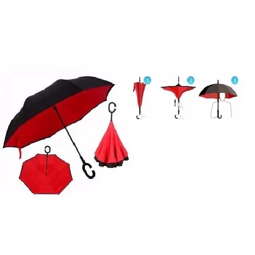 Paraguas Invertido Doble Capa Rojo